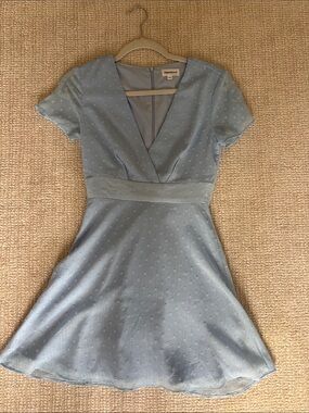 Superdown Powder Blue Eyelet V-Neck Mini Dress